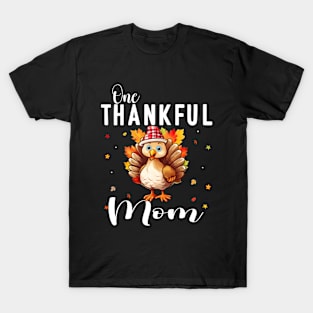 Watercolor Thanksgiving Turkey One Thankful Mom Mother T-Shirt